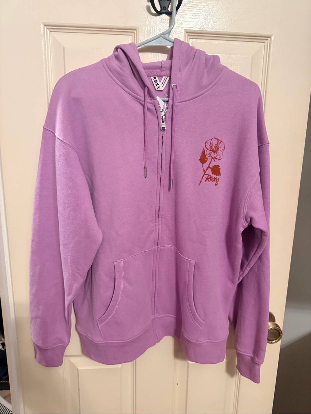 Roxy Women’s Med Pink/Purple Dusty Orchid Zip Hoodie with Rose Graphic NWT Cozy